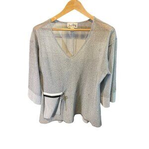 Joseph Ribkoff Silver Knit Pullover 3/4 Sleeve Tunic Top Sz 10